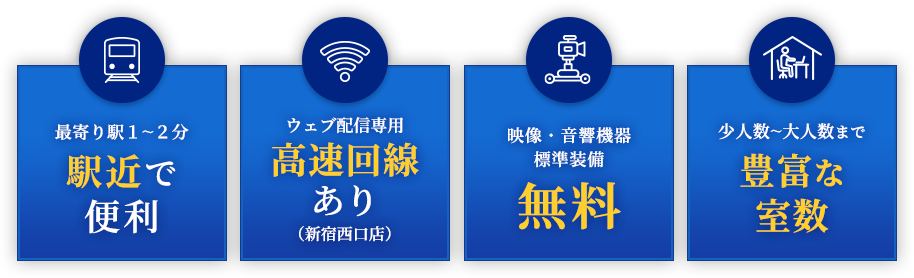 『駅近で便利』『高速回線あり』『標準装備無料』『豊富な室数』